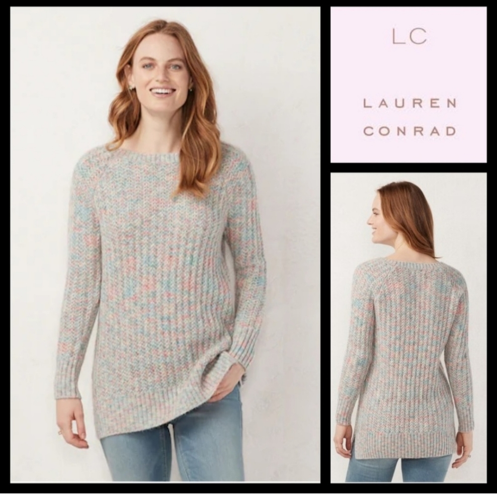 Lauren Conrad Rainbow Textured Lurex Tunic Sweater